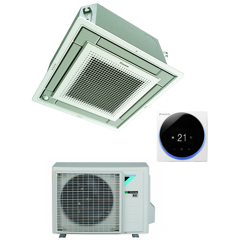 condizionatore daikin cassetta a 4 vie fully flat 21000 btu monosplit inverter r32 ffa60a9 con comando a filo e griglia a