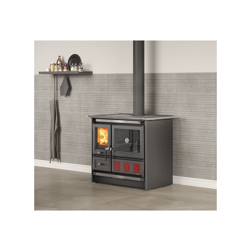 cucina a legna la nordica extraflame rosa xxl 50 vst steel 11 kw colore nero antracite ad aria